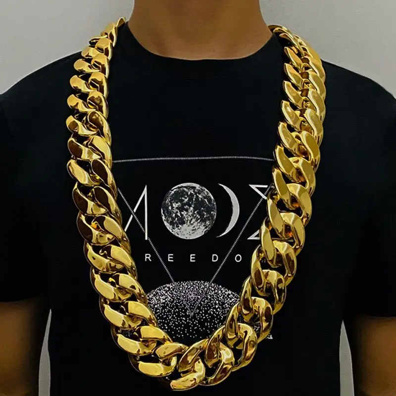 Hip Hop Gold Color Big Chunky Chain Necklace For Men Punk Oversized Large Plastic Link Chain Men's Jewelry festival Kid gift Toy