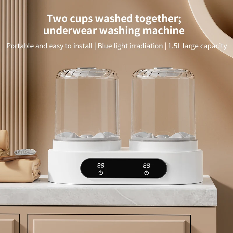 New Mini Double Barrel Laundry Cup Underwear Cleaning Machine USB Non Installation Double Cabin Underwear Sock Cleaning Machine.