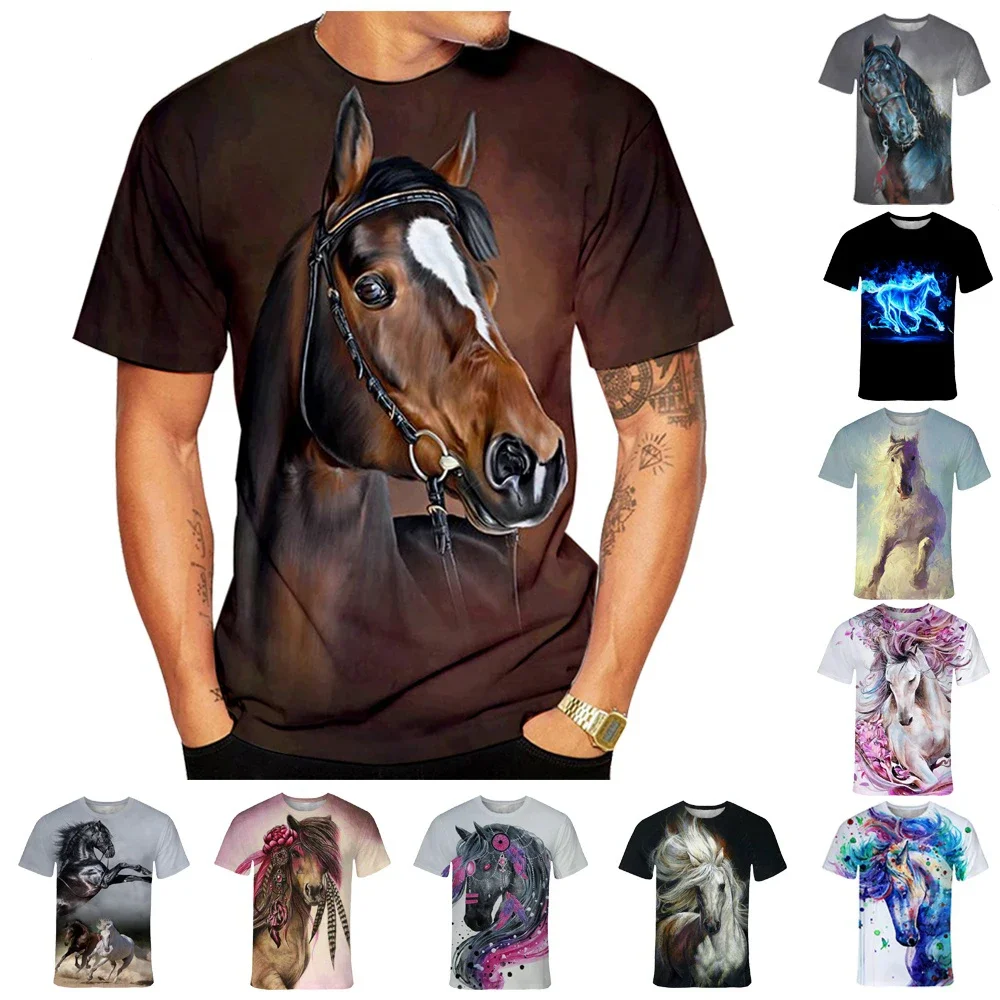 

New Fashion Animal Horse 3D Printed Quick Drying Breathable Sport Men Plus Size Summer Crew-neck T-shirt Top