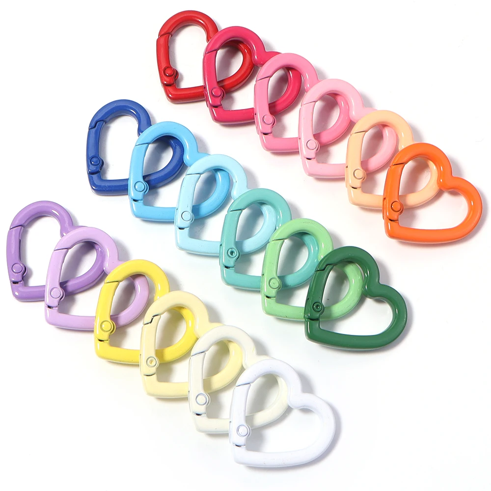 5Pcs 25mm Big Heart Shaped Alloy Carabiner Key Chain Clip Buckle Hook For DIY Outdoor Camping Bag Keychain Ring Accessories