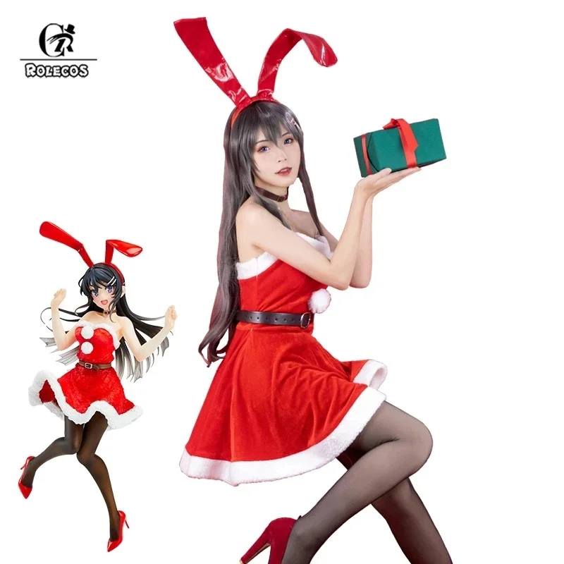 

ROLECOS Mai Sakurajima Christmas Costume Mai Sakurajima Bunny Girl Costume Sexy Cute Red Women Autumn Winter Plush Dress