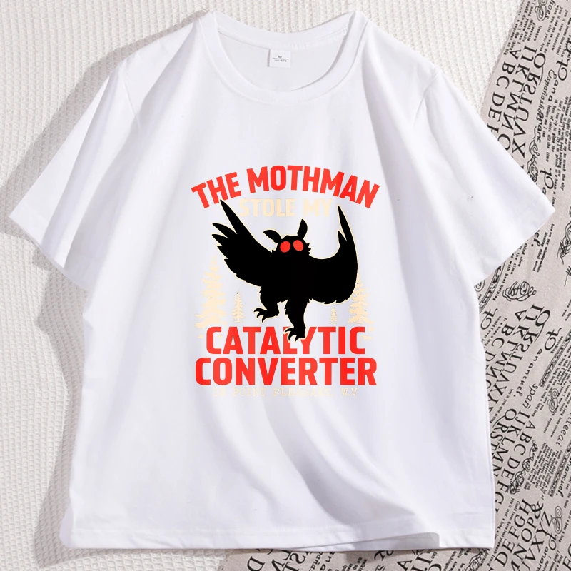 

Funny Mothman Printed Graphic Tee Shirt Short Sleeve Crewneck T-shirt Casual Y2k Cotton Loose Soft Round Neck Tshirt Menswear