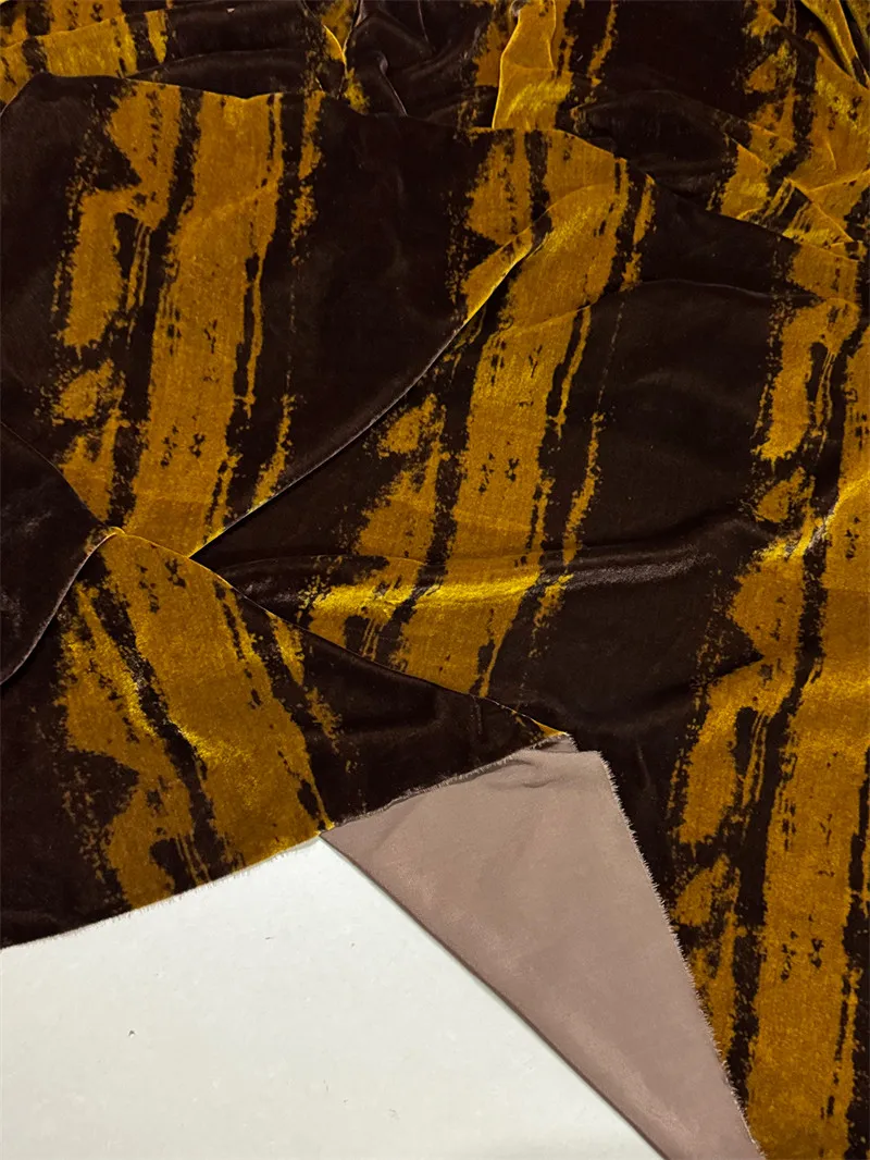 Caramel Black Contrast Color Straight Real Velvet Fabric Silk Bottom Cotton Velvet Wide Leg Pants Dress Top Clothes Fabric