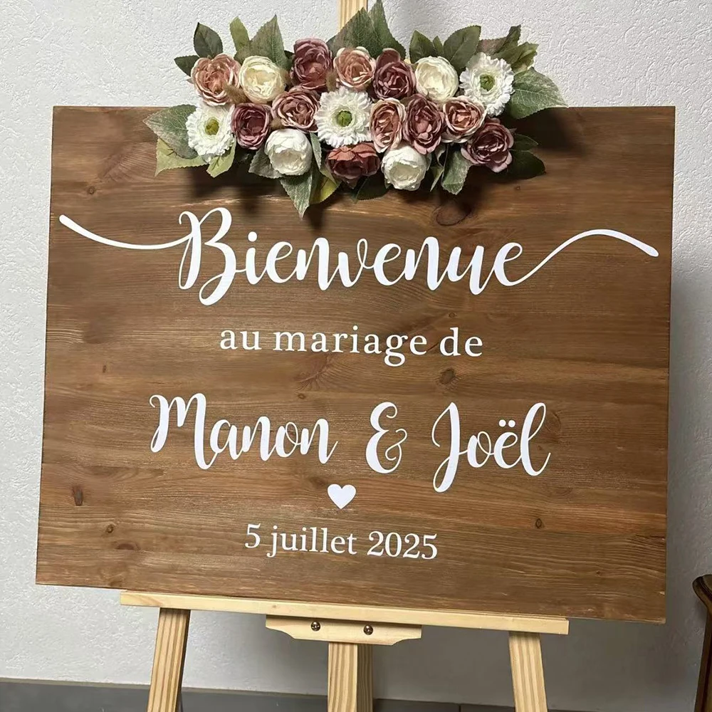 

Bienvenue Au Mariage De Sign Wedding Vinyls Sticker Personalized Texts Wedding Board Frame Decals Customized Party Stickers