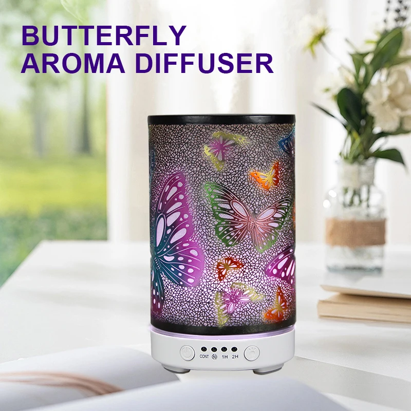 Iron Essential Oils Diffuser 100ML Aromatherapy Diffuser Cool Mist Humidifier with Waterless Auto Off Air Diffusers(Butterfly)