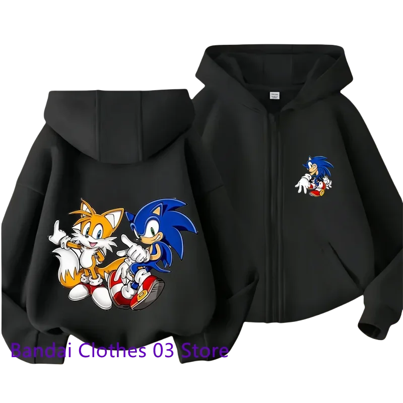 Hot Sonic Lightning Kids Zipper Hoodie Cartoon Print Autumn/Winter Long-sleeved Sweatshirt Casual Jacket Top 2-12 Y Boys Girls