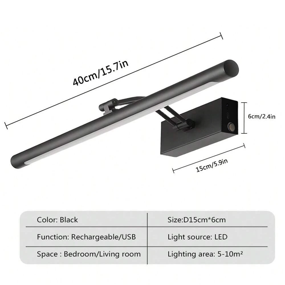 CETANT Wiederaufladbare Wandleuchte, LED-Wandmontage, Schwarz, Gold, für den Innenbereich, Schlafzimmer, Arbeitszimmer, Wohnzimmer, Badezimmer, Zuhause, Dimmen, praktische Leuchte 3
