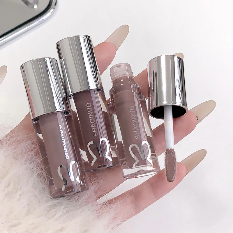 Spiegelnder, wässriger Lipgloss, langanhaltend feuchtigkeitsspendender Lip Tint, cooles Schwarz, Silbergrau, Perlmutt, fein glitzernder Lippenstift, Make-up-Kosmetik – Detail 10