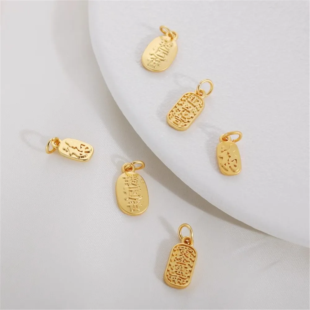 

18K Gold Filled Double-Sided Pendant, Fu Fu Tag, Bracelet and Necklace, DIY Jewelry Accessories, Bad Luck Transshipment