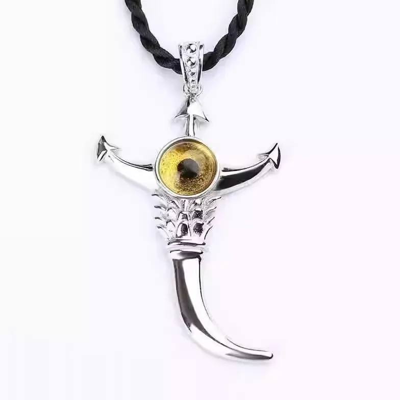 Mysterious Style Silver Color Cross Yellow Devil's Eye Erlang God Necklace UNISEX Mature Men's Charming Jewelry Necklace