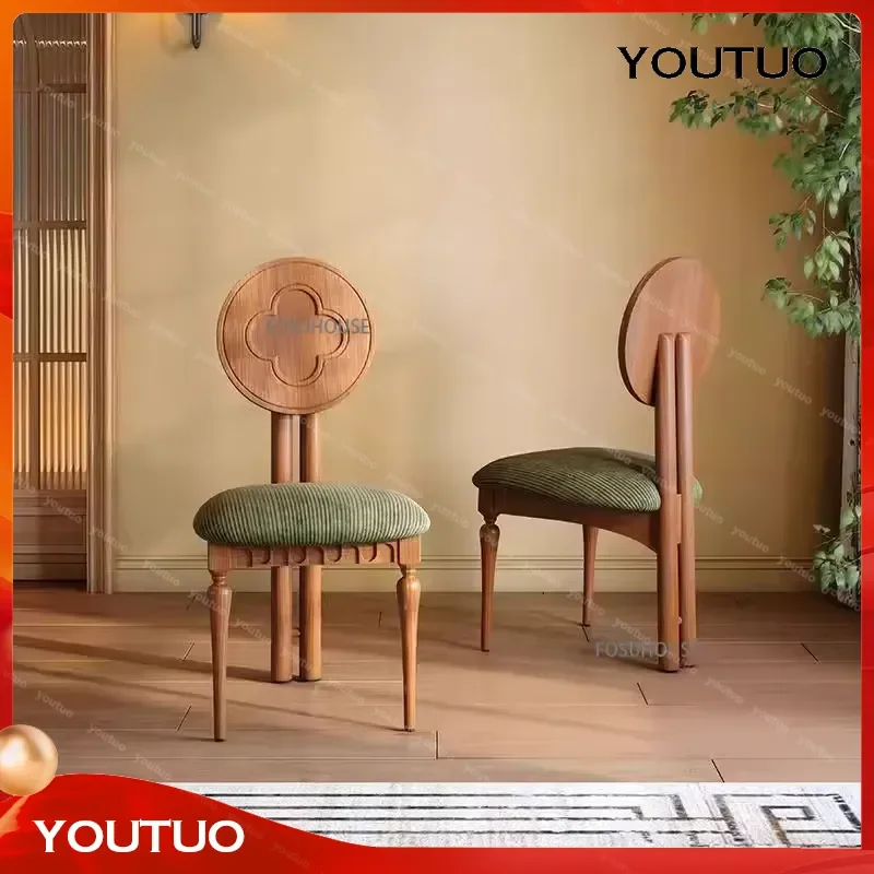 American Retro Solid Wood Dining Chair High End Restaurant Chair Small Apartment Living Room Leisure Backrest Chair