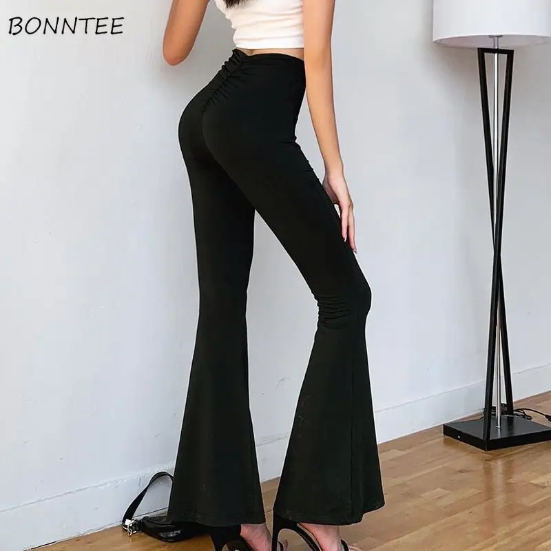 

Flare Pants Women Elegant Tender Summer Sporty Design Leisure All-match Solid Thin Korean Style Basic Classic Empire Ladies Cozy