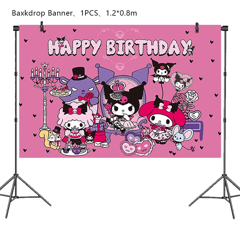 Kuromi Birthday Party Decoration My Melody Aluminum Foil Balloon For Kid Event Supplies Disposable Tableware Banner Backdrop