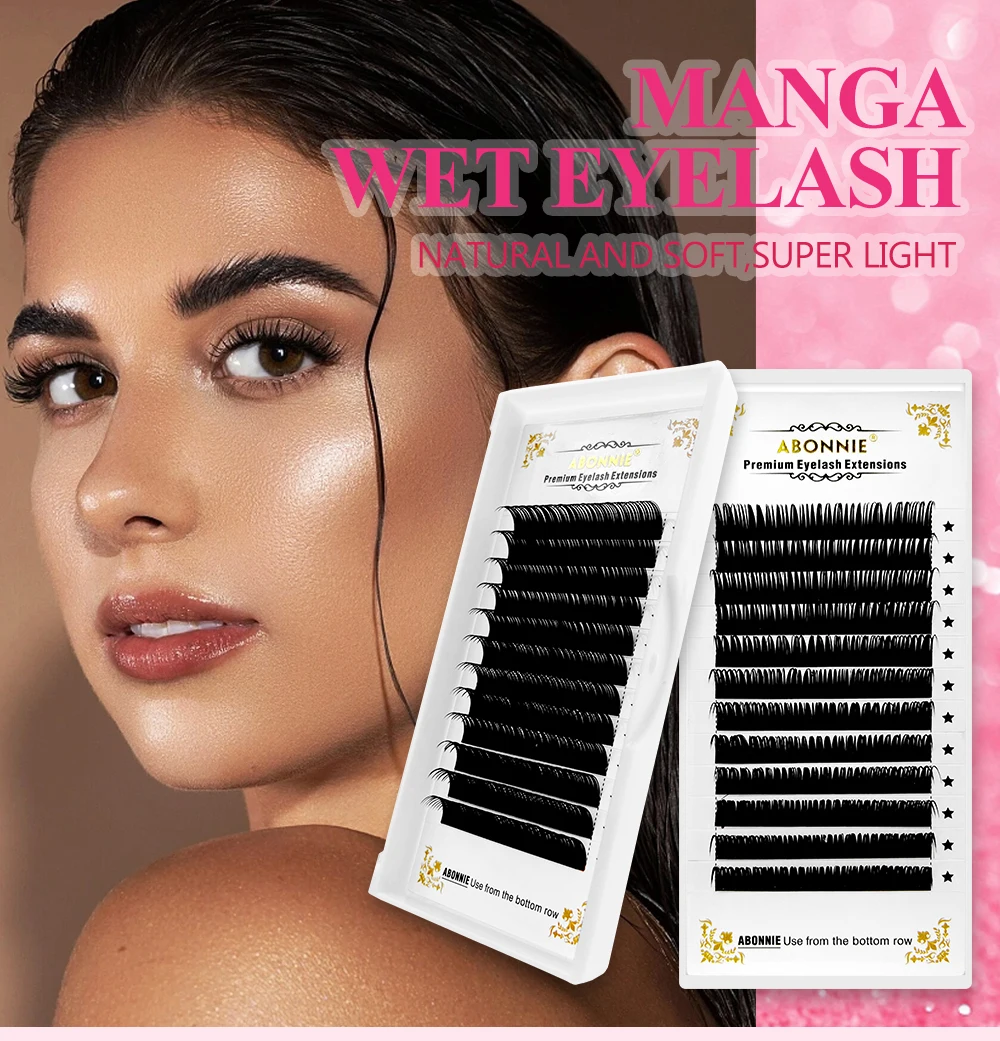 ABONNIE 0.03 0.05 0.07 Wet Eyelash Extension Manga Wispy Cosplay Type Spikes Lashes Extensions Volume Premade Fans Lashes – Detail 1