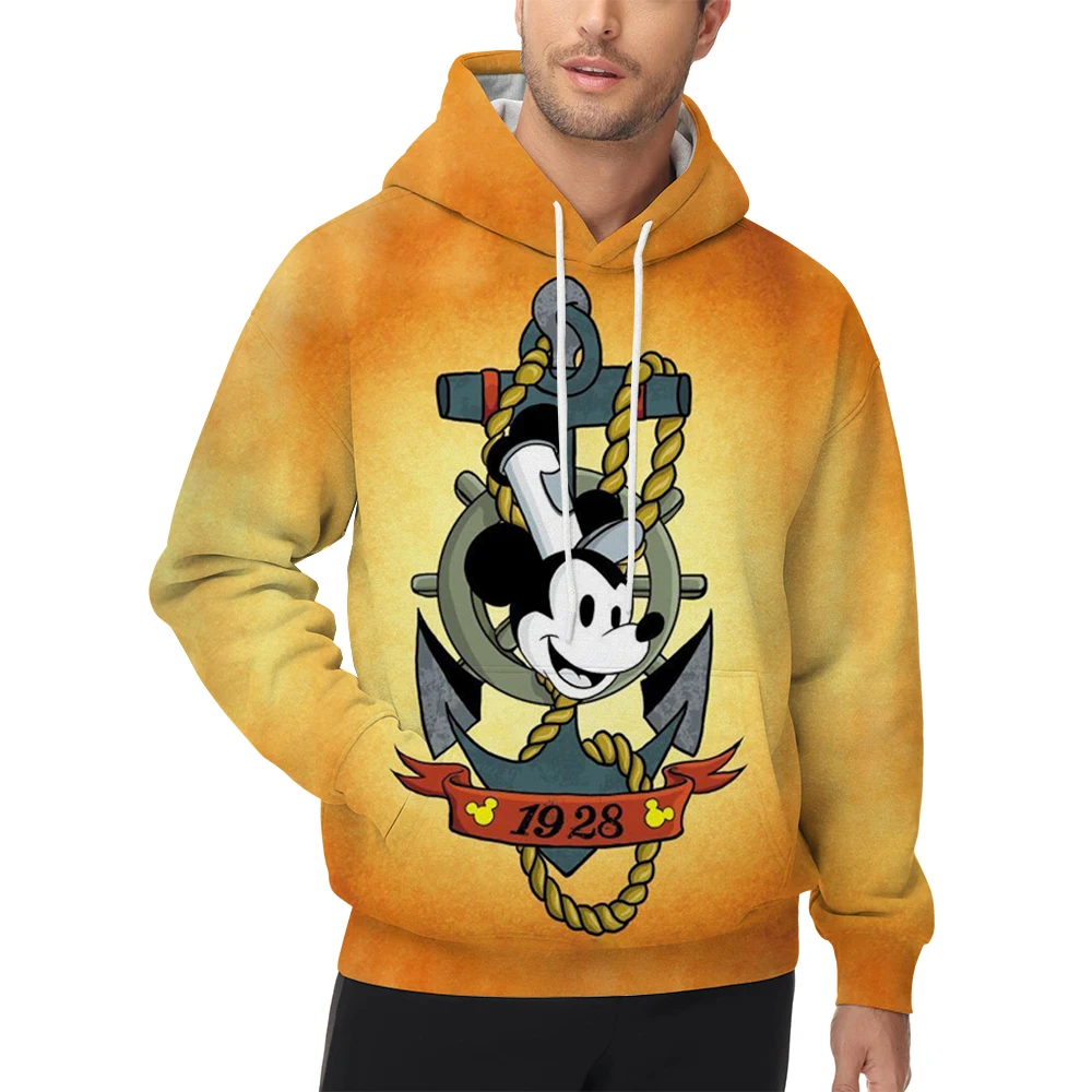 سويت شيرت رجالي للخريف والشتاء كاجوال فضفاض مطبوع عليه ديزني ميكي ماوس بأكمام طويلة ورقبة دائرية #6