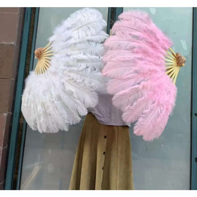 Natural Ostrich Feather Flapper Folding Fan with Soft Smooth Turkey Feathers for Dance Neat Flexible Accessory for Decorations