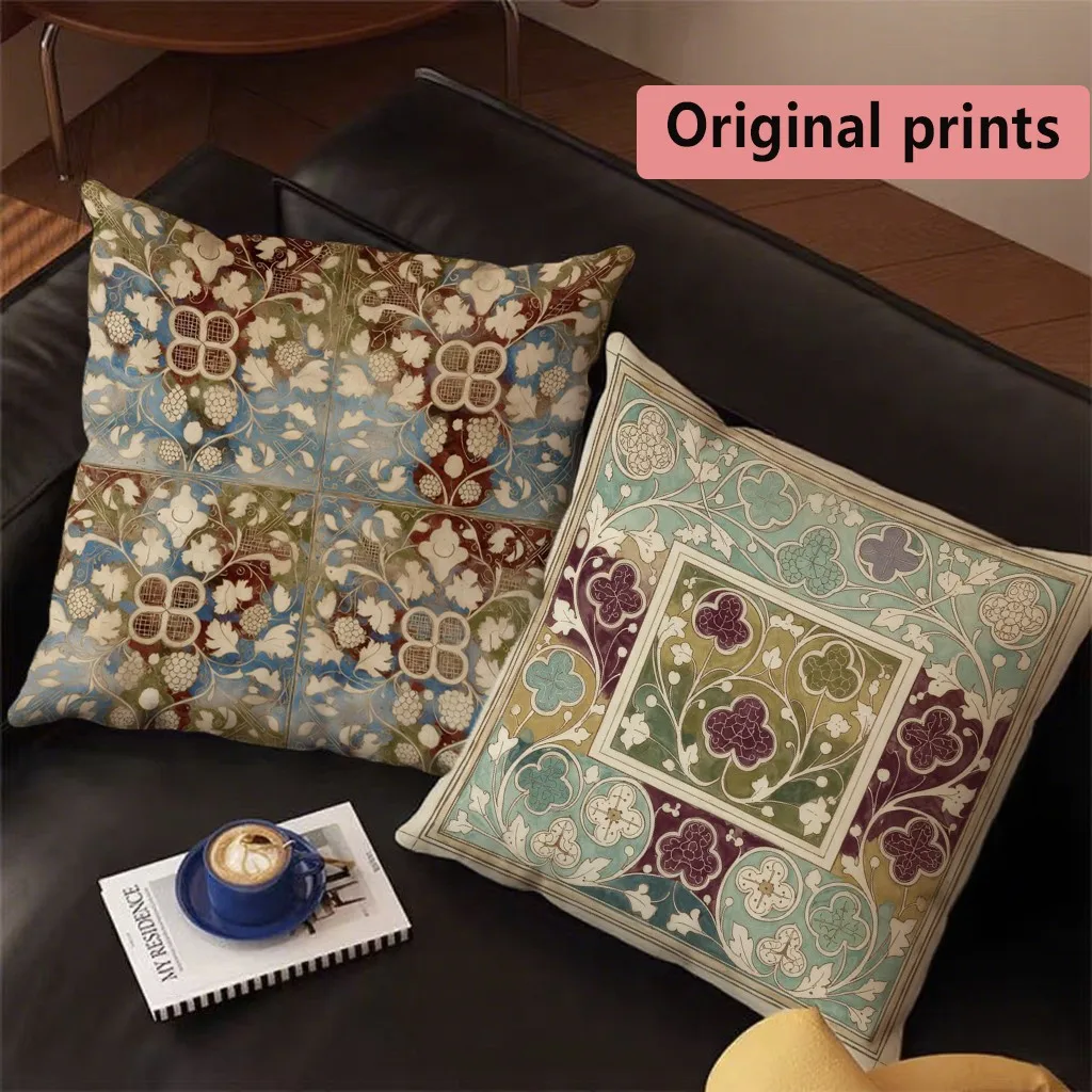 Vintage Floral Tile Pattern Throw Pillow Covers Pattern Cushion Cover Suitable for Sofa Bedroom Car Pillow Cover