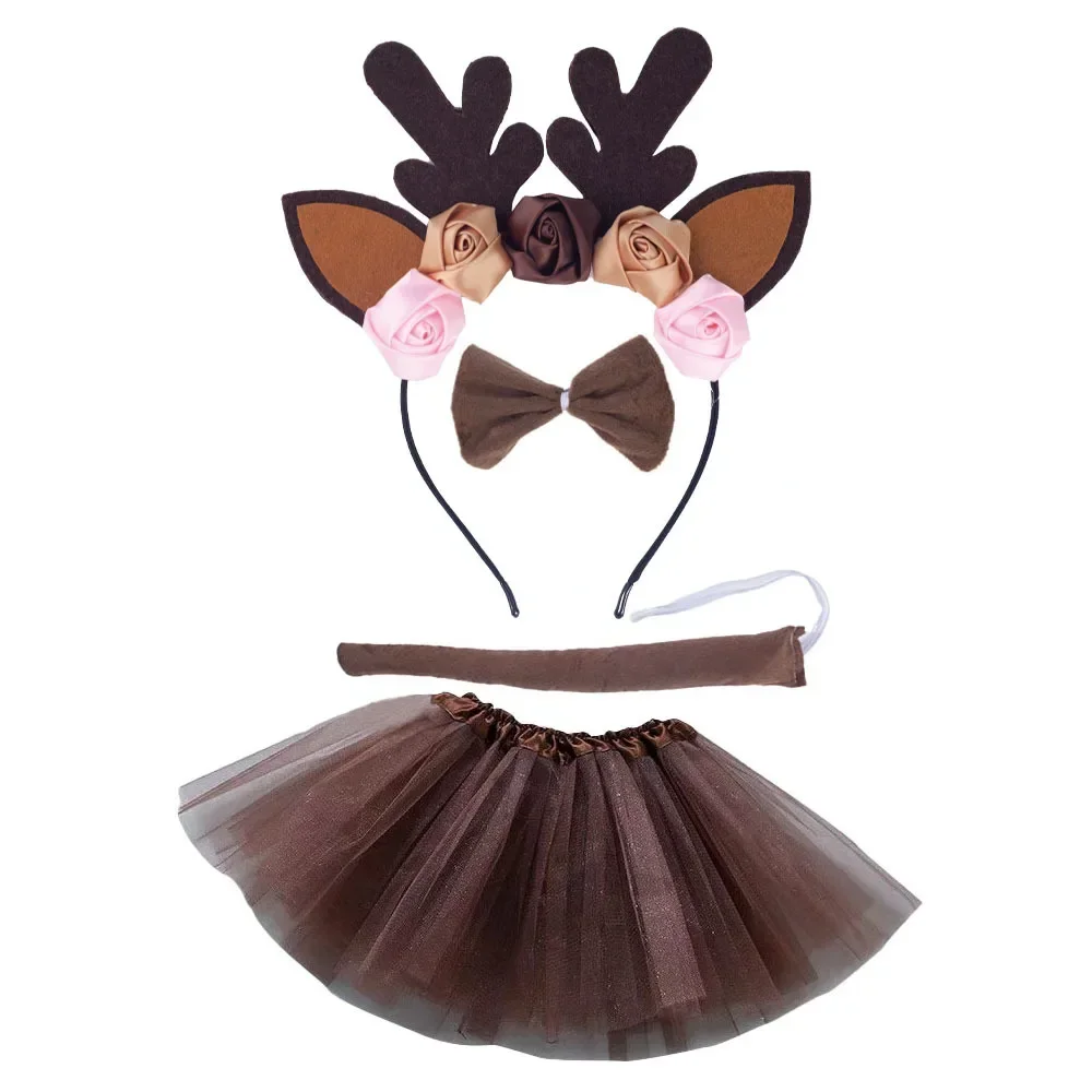 

Halloween Deer Animal Costume Accessories Headband Tail Horn Bow Tie Tutu for Toddler Kids Girls Fancy Dress Up Christmas