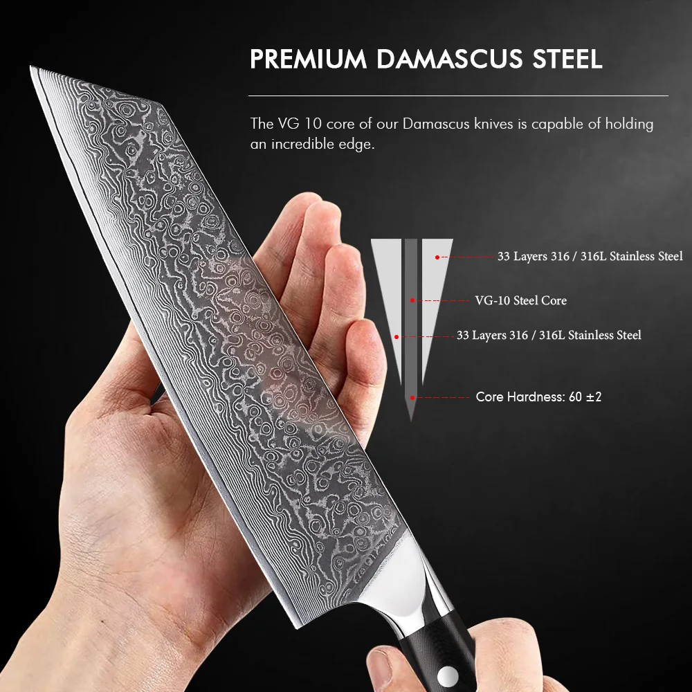 F.YOUNG 8.5-inch Japanese Kiritsuke Chef Knife Damascus Steel VG10 Core Sharp Meat Fish Vegetable High Quality Kitchen Knives