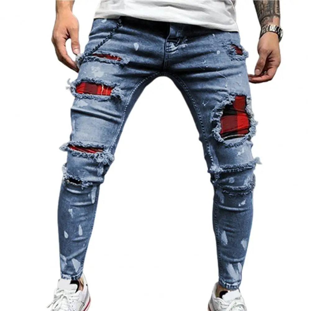   Men Pants Solid Color Ripped All Match Leisure Spring Pants for Club   