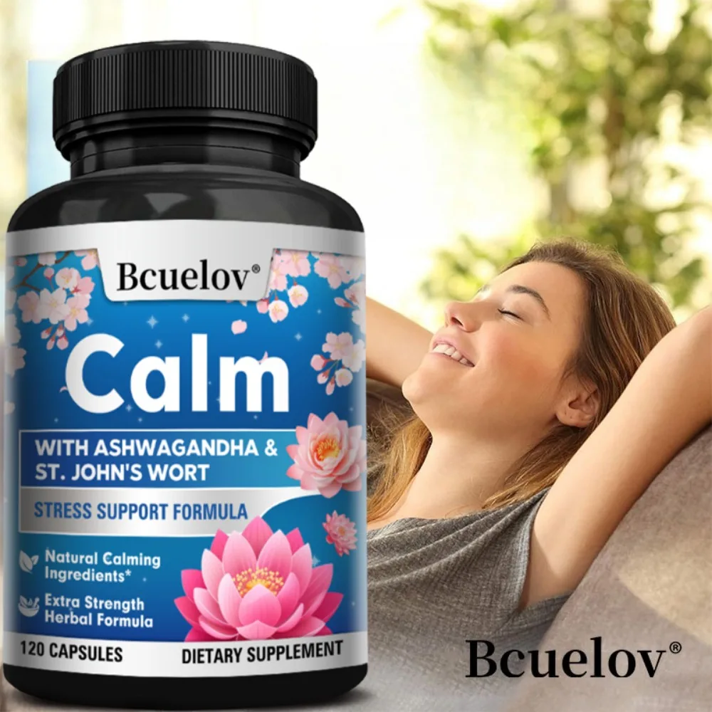 Stress Support Supplement - with Calcium Magnesium Zinc Vitamin D3 for Relief, Supports Mood & Focus, Naturally Calm & Relax