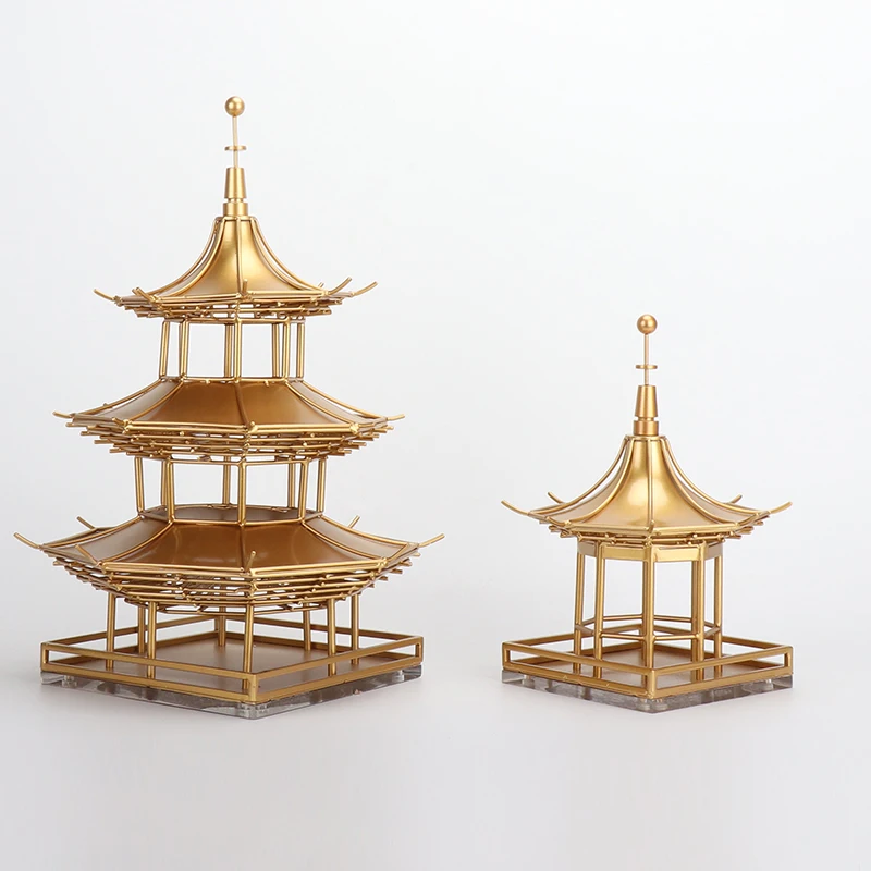 New Chinese Style Creative Light Luxury Modern Home Metal Pagoda Decoration Xuan Guan Zhen Zhai Crafts Decoration Soft Decoratio