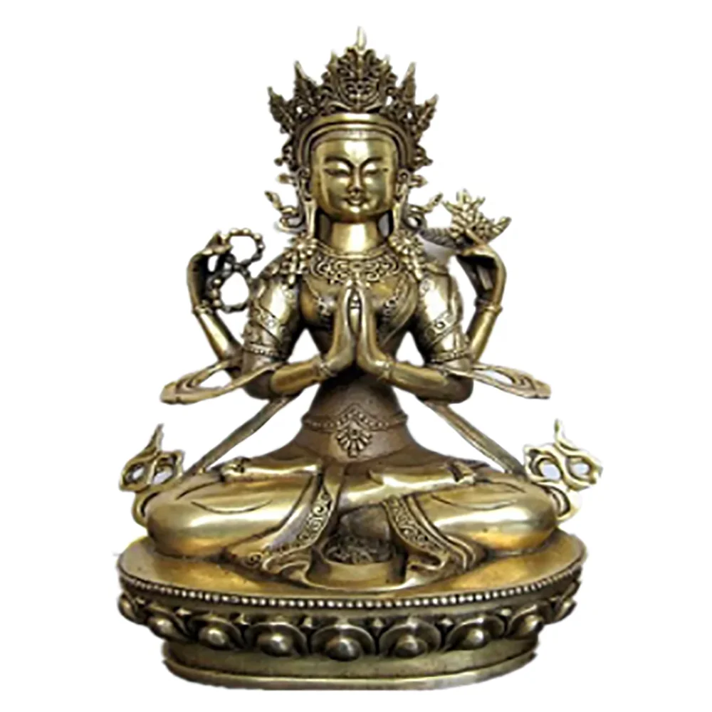 

28 cm * /The ancient Chinese bronze four arm guanyin white tara Buddha in Tibet metal handicraft