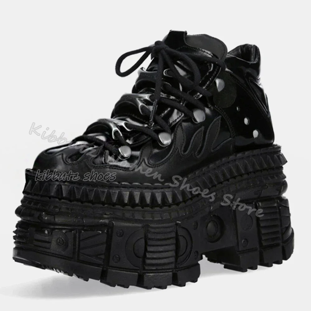 Thick Bottom Sneaker Platform Hot Girl Punk Rock Gothic Lace-Up Genuine Leather Solid Color Fashion Elegant Concise Shoes Newest