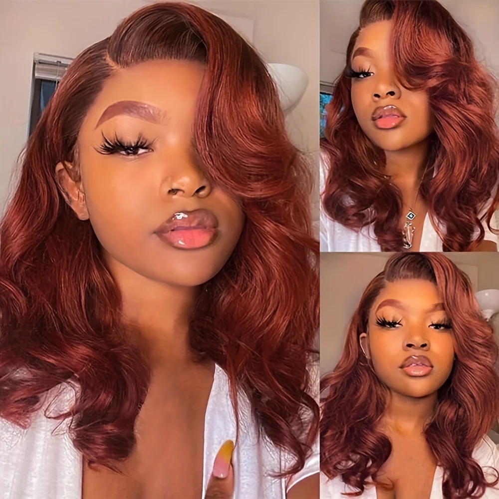 Reddish Brown bob Body Wave Lace Frontal Wigs 13x4 Lace Frontal Human Hair Wig Body Wave Fall Colored Human Hair Wigs For Women