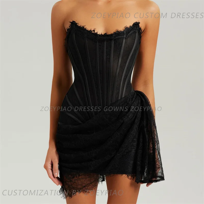 Vestido corto de encaje para mujer, minivestido negro sin mangas, personalizado, Sexy, para fiesta de noche y cóctel, 2024