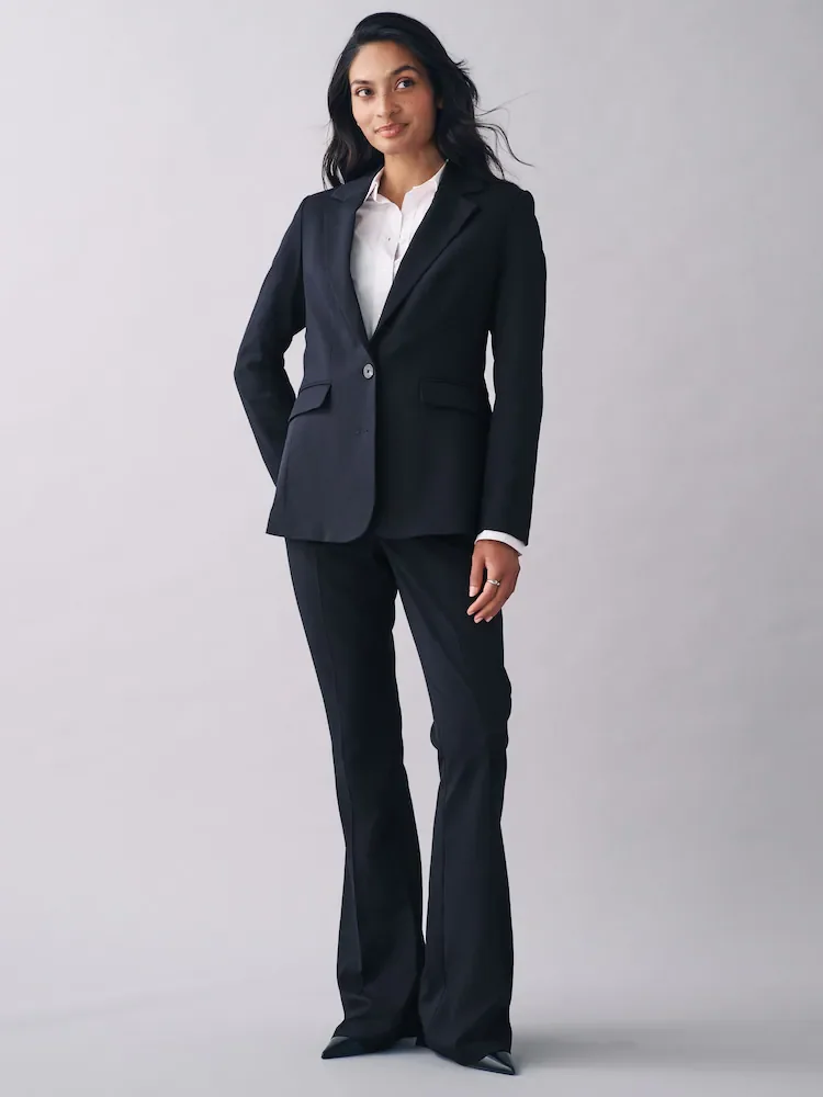Costume d'affaires 2 pièces bleu marine pour femmes, Blazer à bouton unique, tenues de travail de bureau décontractées, ensemble pantalon élégant personnalisé