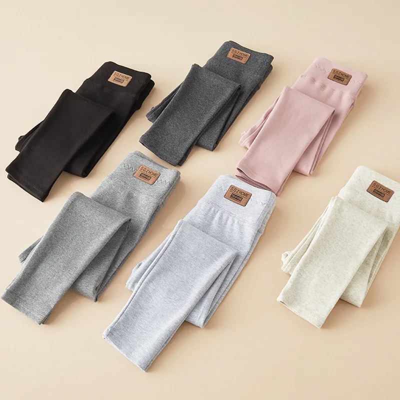 Children Girls Solid Color High Waist Cotton Leggings Soft Stretchy Breathable Kids Tights Casual Daily Long Outerwear Pants
