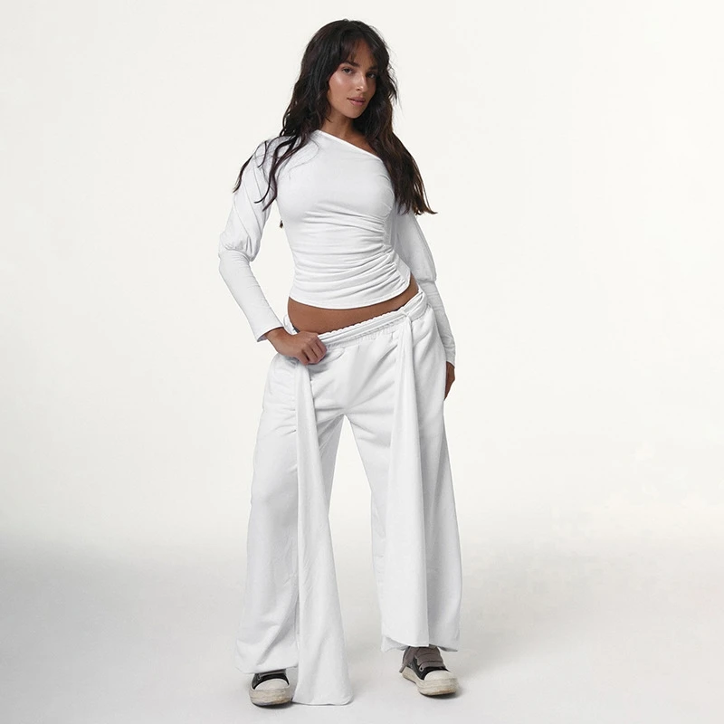 

Off Shoulder Ruched Crop Top And Drawstring Waist Skirt Two Piece Set For Women Chic Casual Date Outfit Party Autumn Cozy Gift