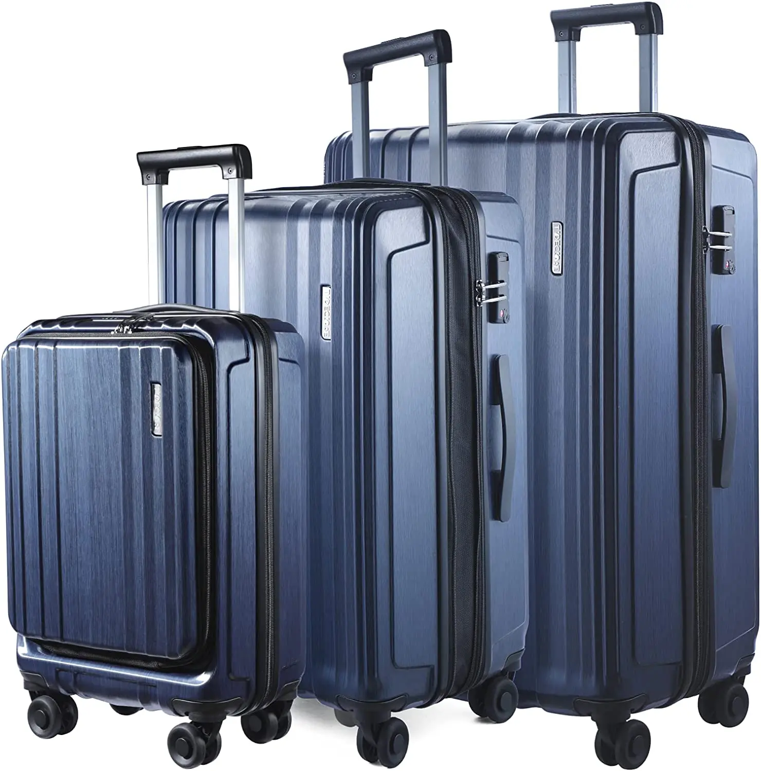 Bagageset 3 Stuk 20/24/28 Voorste Laptopzak & Uitbreidbare Abs + Pc Lichtgewicht Hardshell Spinner Stille Wielen Tsa Lock Blue