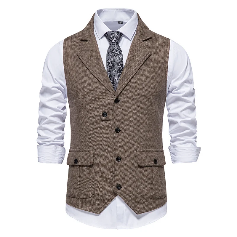 

#4826 Sleeveless Jacket Men Single Breasted Men's Vest Slim Pockets Outerwear Suits Vest Coat Male Pockets Solid Color Spring