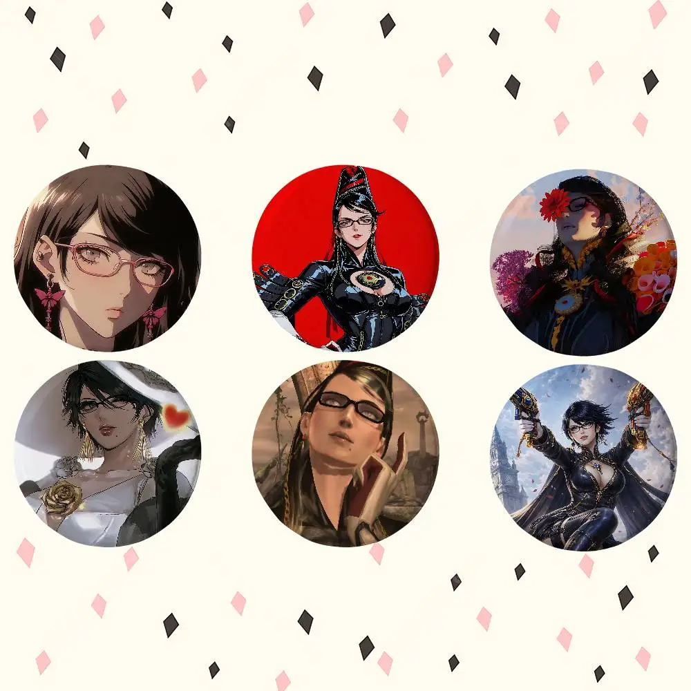 Game B-Bayonetta Premium Tinplate Round Lapel Pins: Cute Badge Brooches For Shoulder Bag Accessories, Souvenir Gifts
