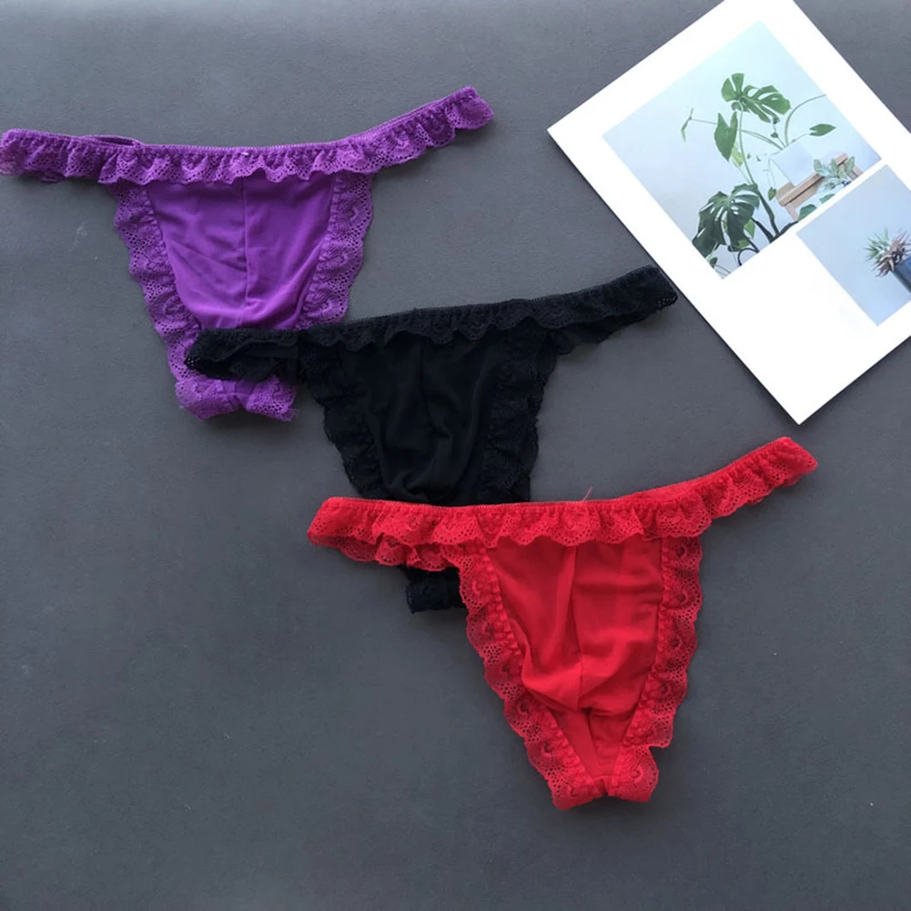 

Men Lace Briefs Low Waist Underwear Sexy Thong Mesh Pouch Gstring Underpants Designed for Breathable Comfort and Stylish Fit