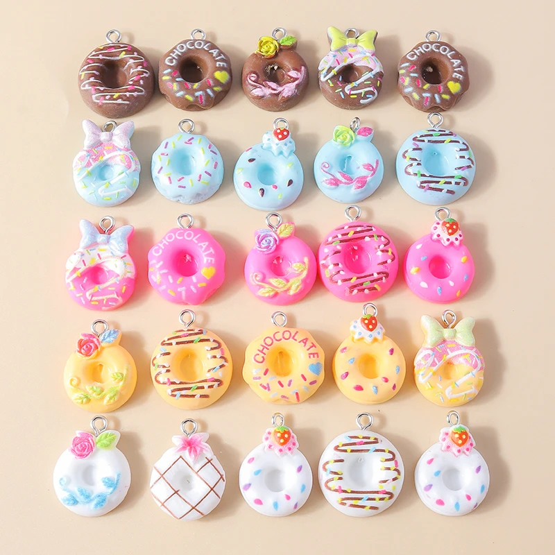 15pcs New In Mix Kawaii Sweet Dessert Pendant Lovely Donuts Charms for Jewelry Making DIY Necklace Bracelet Earrings Accessories