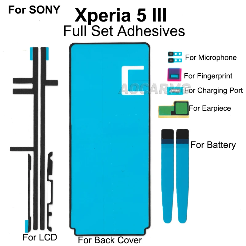 Aocarmo For SONY Xperia 5 III Full Set Adhesive X5iii XQ-BQ52 BQ72 Front LCD Rear Back Cover Sticker Battery Mic Earpiece Glue