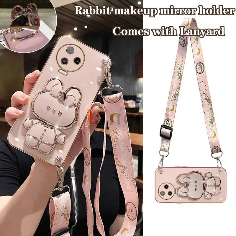 

Crossbody Lanyard Plating Phone Rabbit Holder Case For Infinix Note 12pro 12 11Pro 30 10 Pro 10 Hot 11S 12 12 10 Play 10S Cover