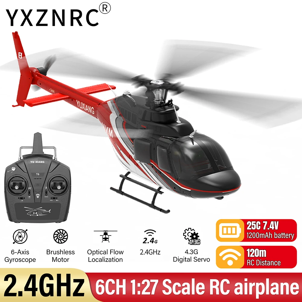 

YU XIANG RC Airplane 2.4G 6CH Aileronless Simulation Bell-206 Helicopter Brushless Motor 6-Axis Gyro 120M Adult Children's Toys