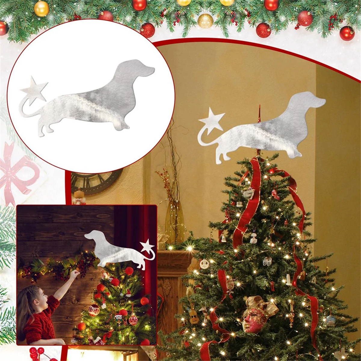 Pet Christmas Tree Topper Decoration Christmas Tree Topper with Star Event Dress Dachshund Star image 6