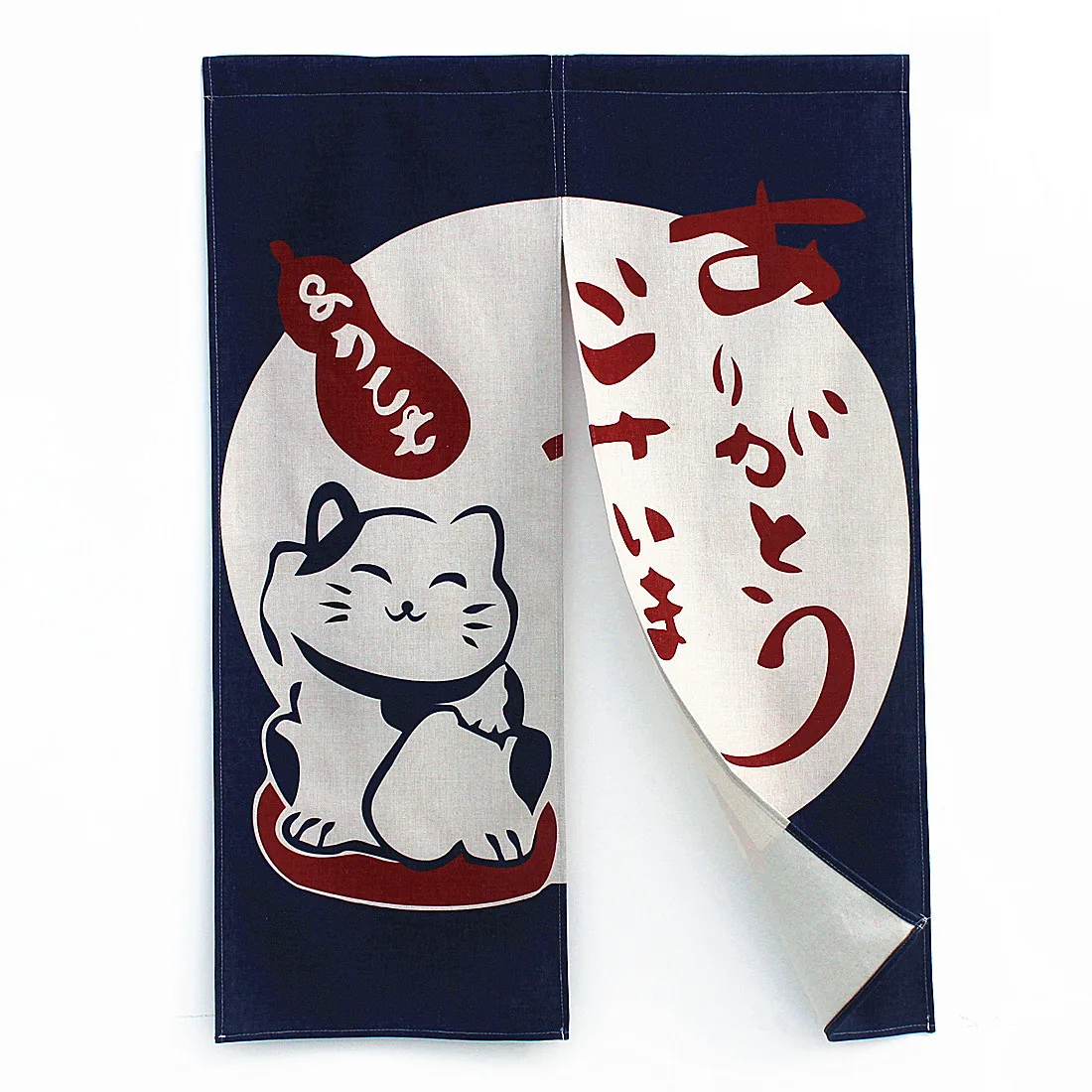 MYRU Lucky Cat Japanese Curtain Noren Cotton Linen Kanji Japanese Curtain Doorway