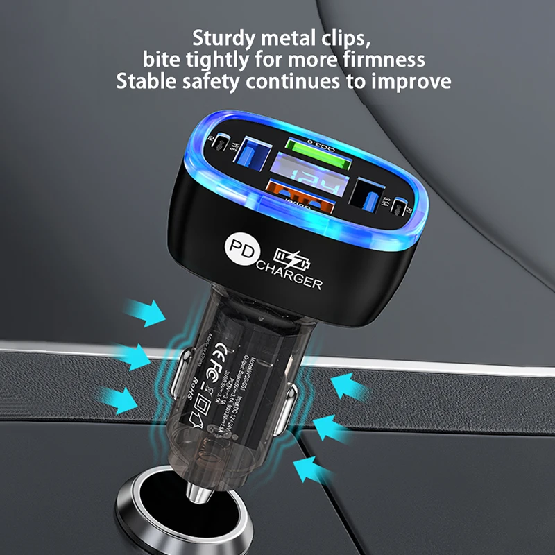 UYUXIO USB C Car Phone Charger 6 in 1 with Voltage Display Super Fast Charge Adapter for Samsung iPhone 16 15 Pro Max Oneplus - náhled 6