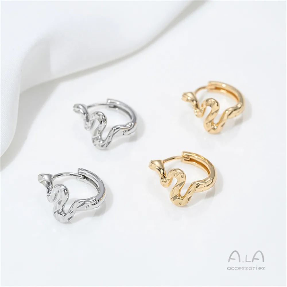 14K Gold-plated Flash Cut Snake Pendant Zodiac Snake Ear Buckle DIY Handmade Earrings Necklace Jewelry Accessories