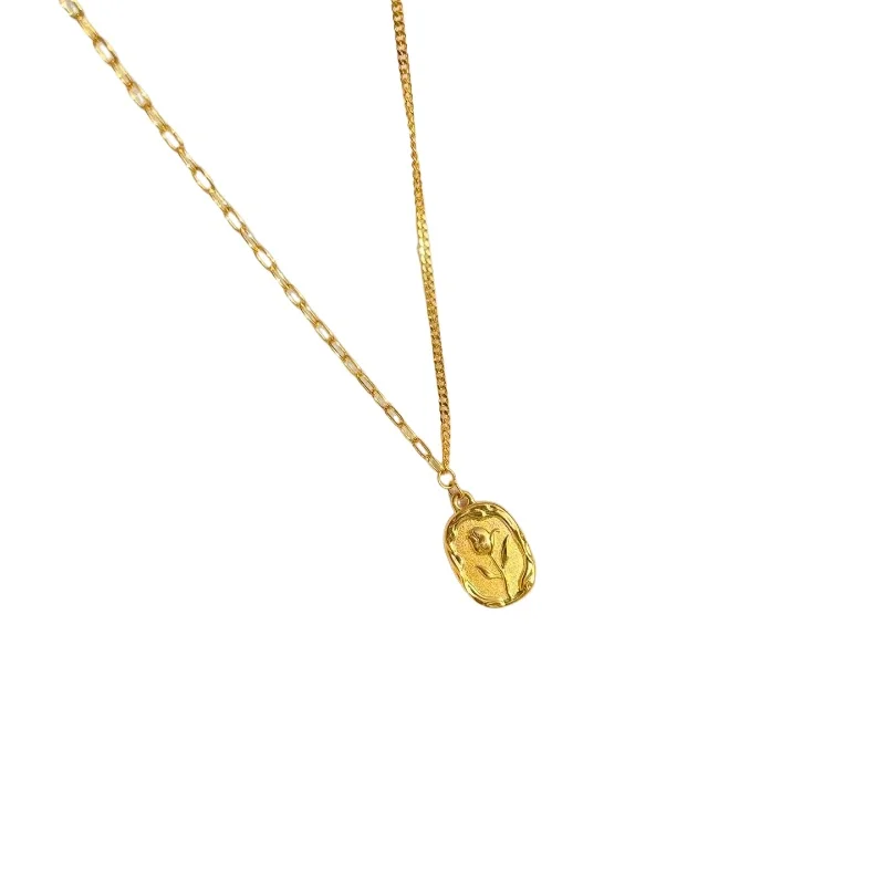 

Vintage Romantic Tulip Necklace Women's Yellow Gold Rose Collarbone Chain