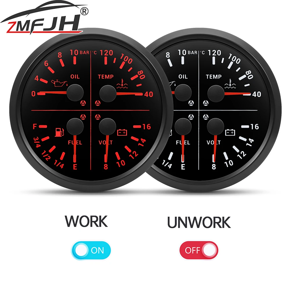 110mm Digital 4 in 1 PSI Bar Oil Pressure Water Temperature  Fuel Level Gauge Volt Meter For Marine Boat Car Multifunction Meter