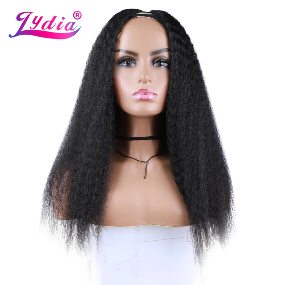 

Lydia Long Kinky Curly Synthetic Hair V Part Wigs For African American Women Black 1B# 22Inch Kanekalon Afro Wig 56CM