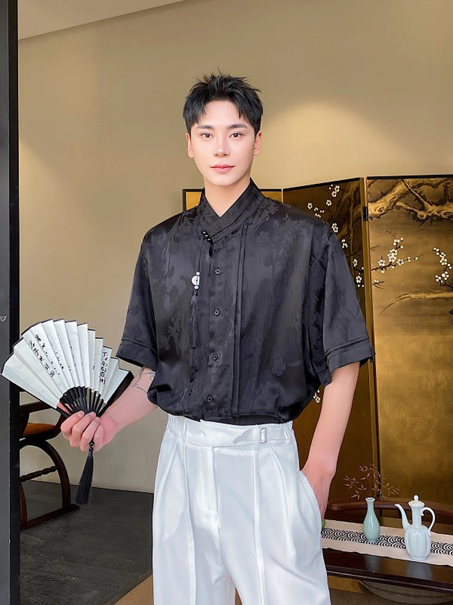 

Мужская одежда в стиле ретро: дышащая летняя рубашка свободного кроя с воротником, этнический стиль, для молодежи