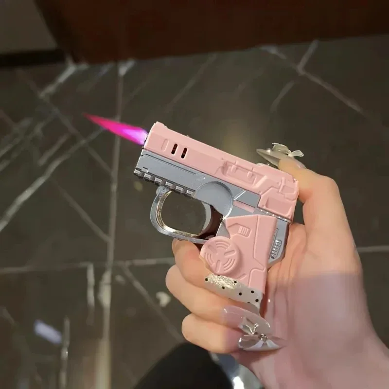 New portable folding pistol shaped gas lighter, pressure reducing and windproof, men's gift cigarette accessories